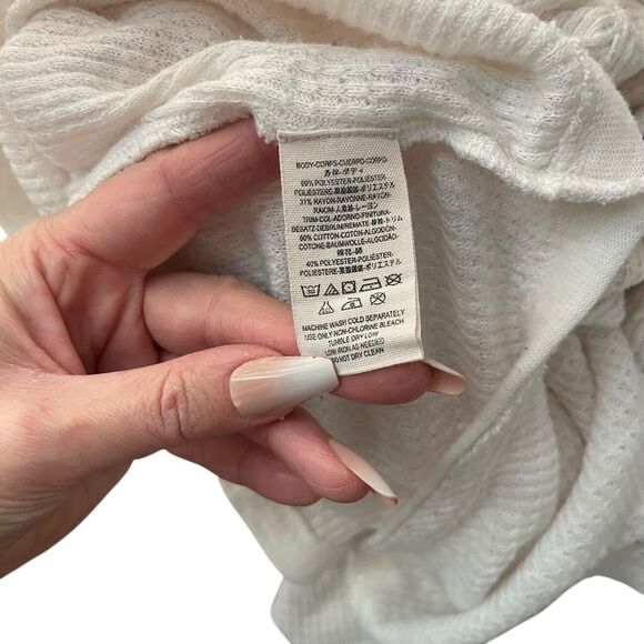 We the Free Womens XS Must Have Thermal Henley Top Ivory Long Sleeve Tee Raw Hem - Picture 3 of 8